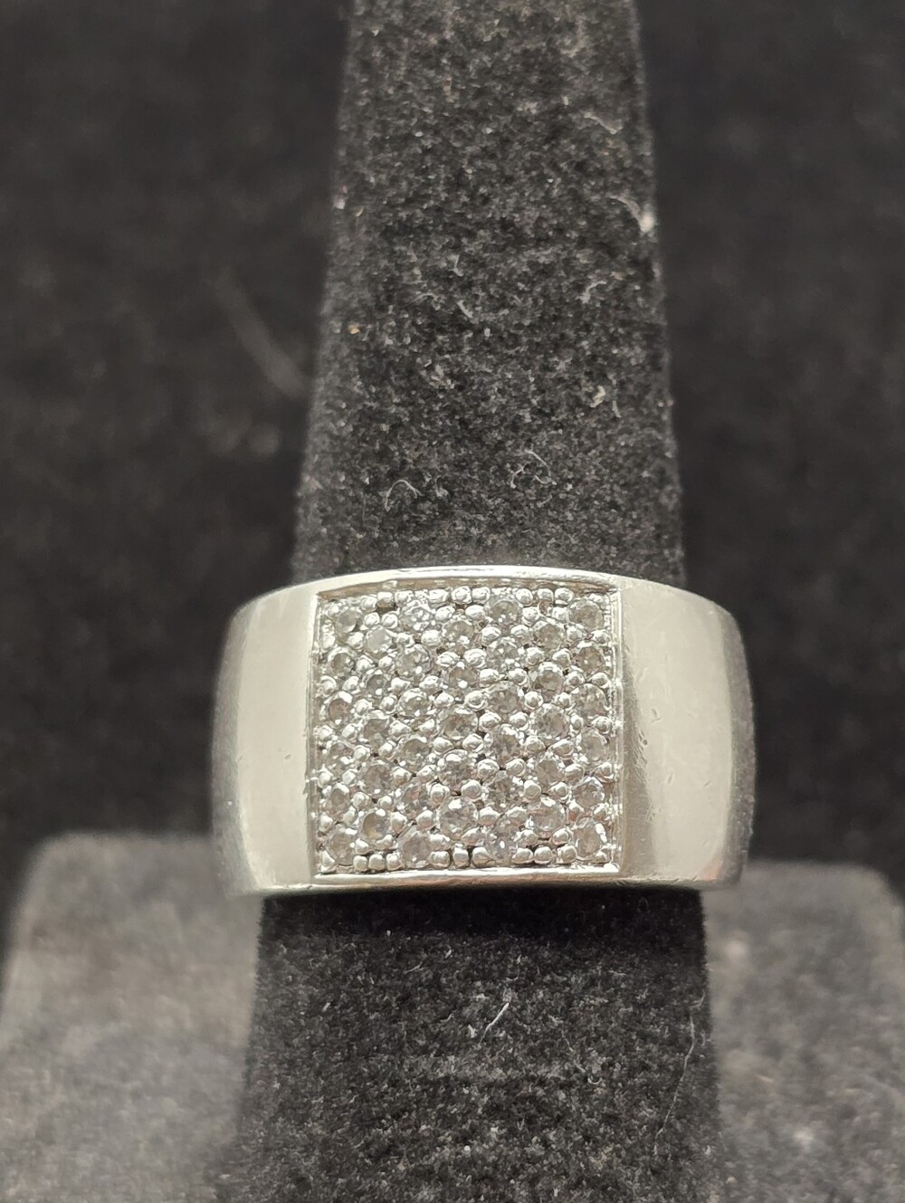 Vintage 'Pierre Cardin' Sterling Silver Pave' Set Colorless Topaz Size 5.25
